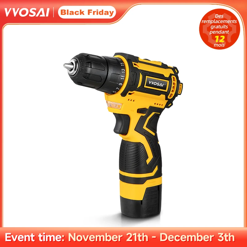 VVOSAI 16V MAX Brushless Cordless Drill 32N.m Electric Screwdriver 25+1 Torque Settings 2-Speeds MT-Series Power Tools