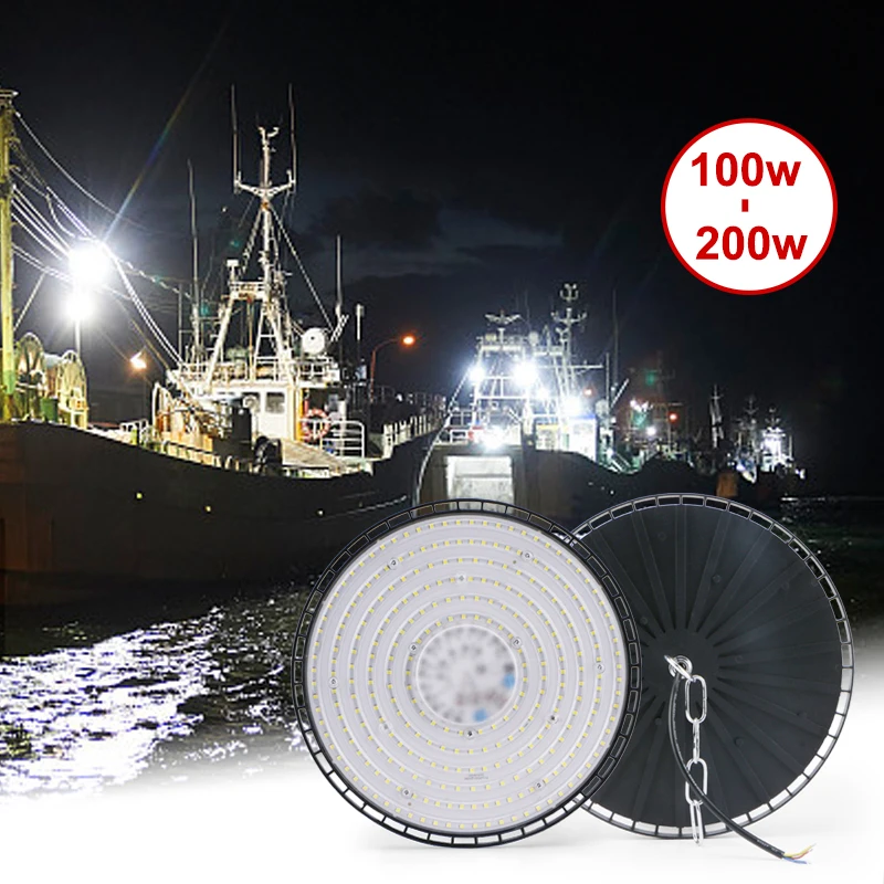 200W UFO LED High Bay Light Super Bright 100W 150W Waterproof AC220V Commercial Industrial Market Warehouse Super Bright Lamp