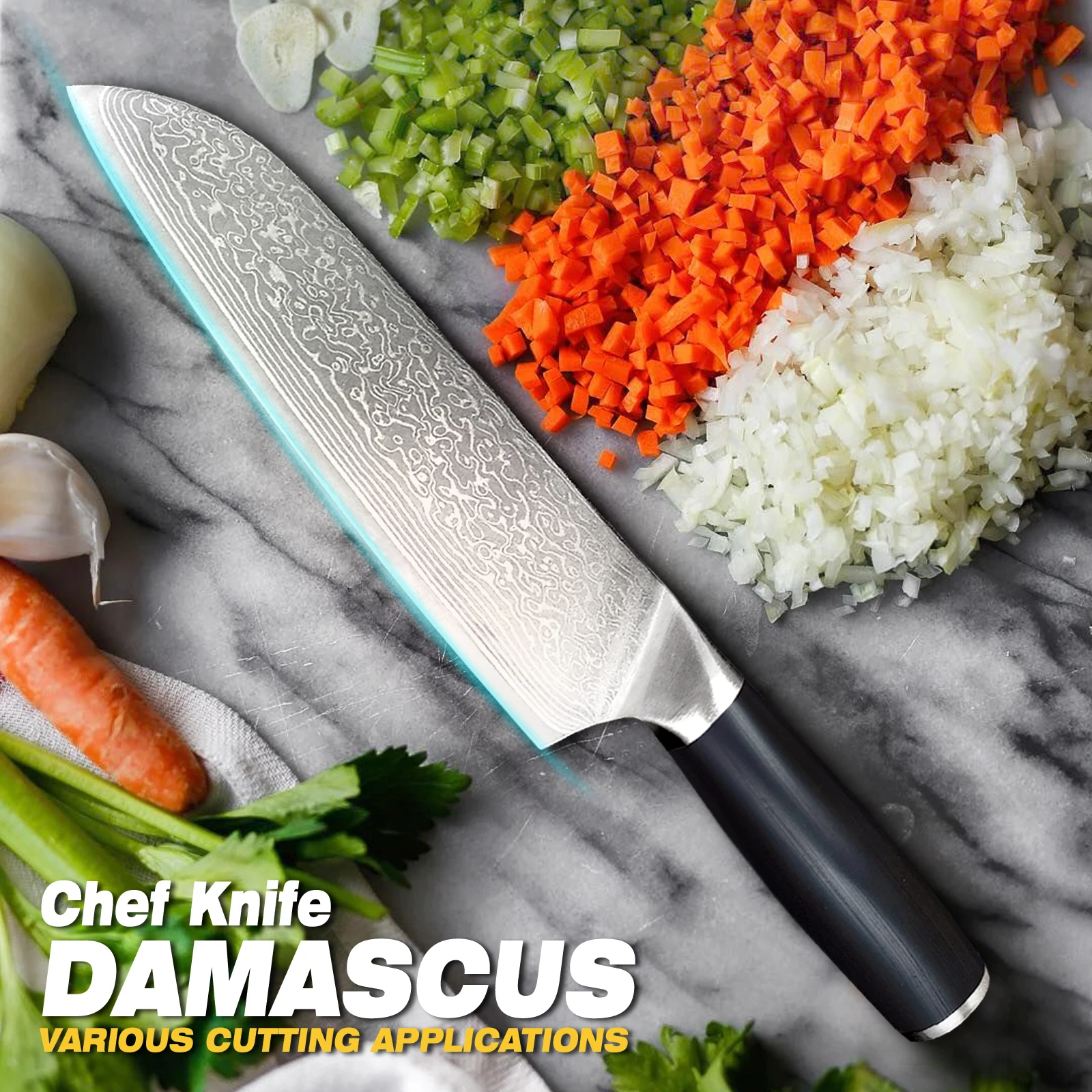 Santoku Knife Handmade Damascus Steel Blade Chefs Cleaver Sashimi Slicing Tynny Meat Sushi Longquan Kitchen Knives Cooking Tools