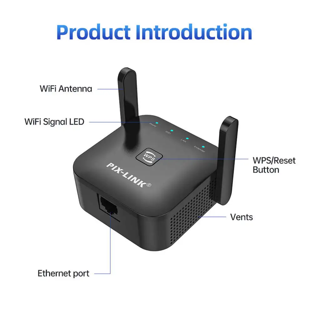 PIX-LINK WR53Q 무선 신호 확장기 300M 네트워크 라우터 WiFi 리피터 가정 및 사무실용 장거리 WiFi 신호 부스터