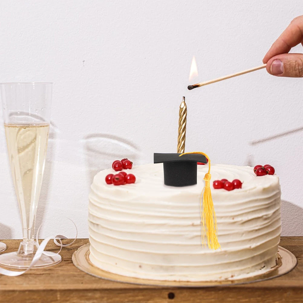 

8pcs Graduation Cake Toppers Bachelor Hat Decorations Red Tassel Mini Cap Picks Polyester Cupcake Topper Party Supplies