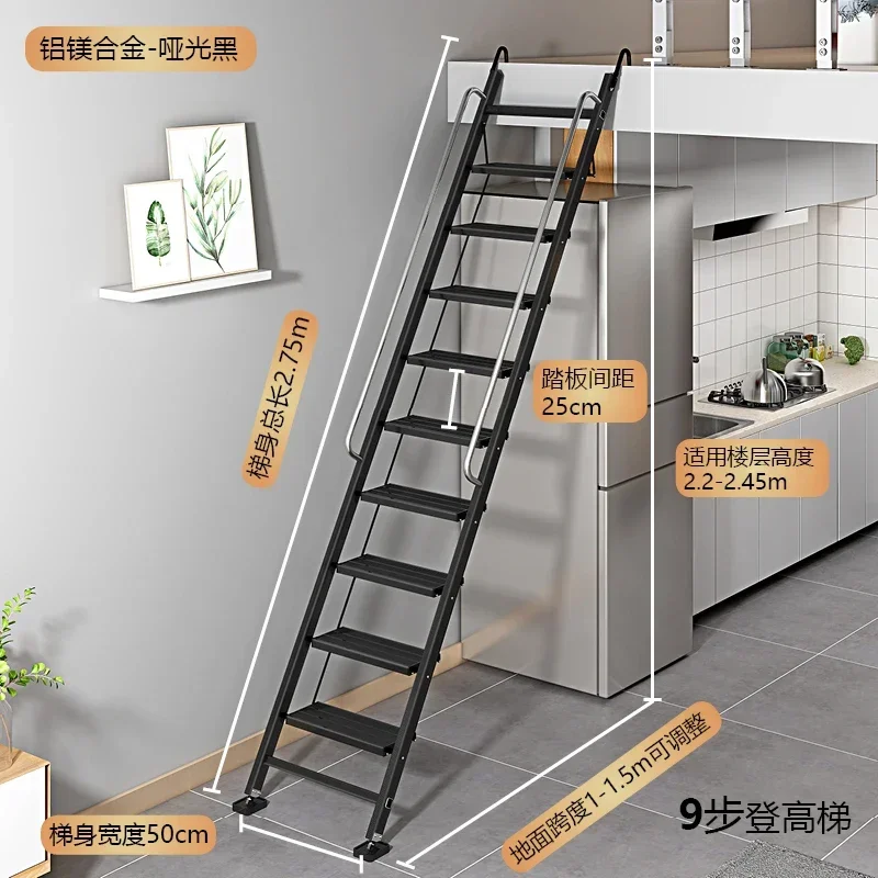 Domestic aluminum alloy attic ladder ten-step escalator indoor thickening engineering ladder mobile telescopic pavilion stairs