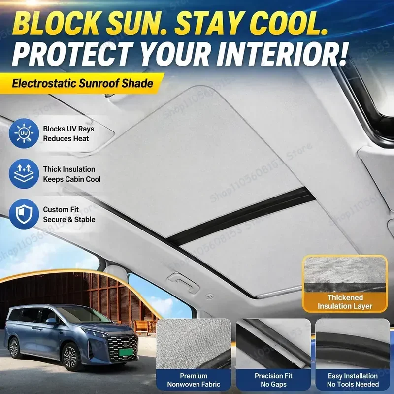 For BYD Xia M9 2025 2026 2027 Car Sunshade for Skylight Sunroof Heat Protection UV Blocking Electrostatic Adhesive Insulation