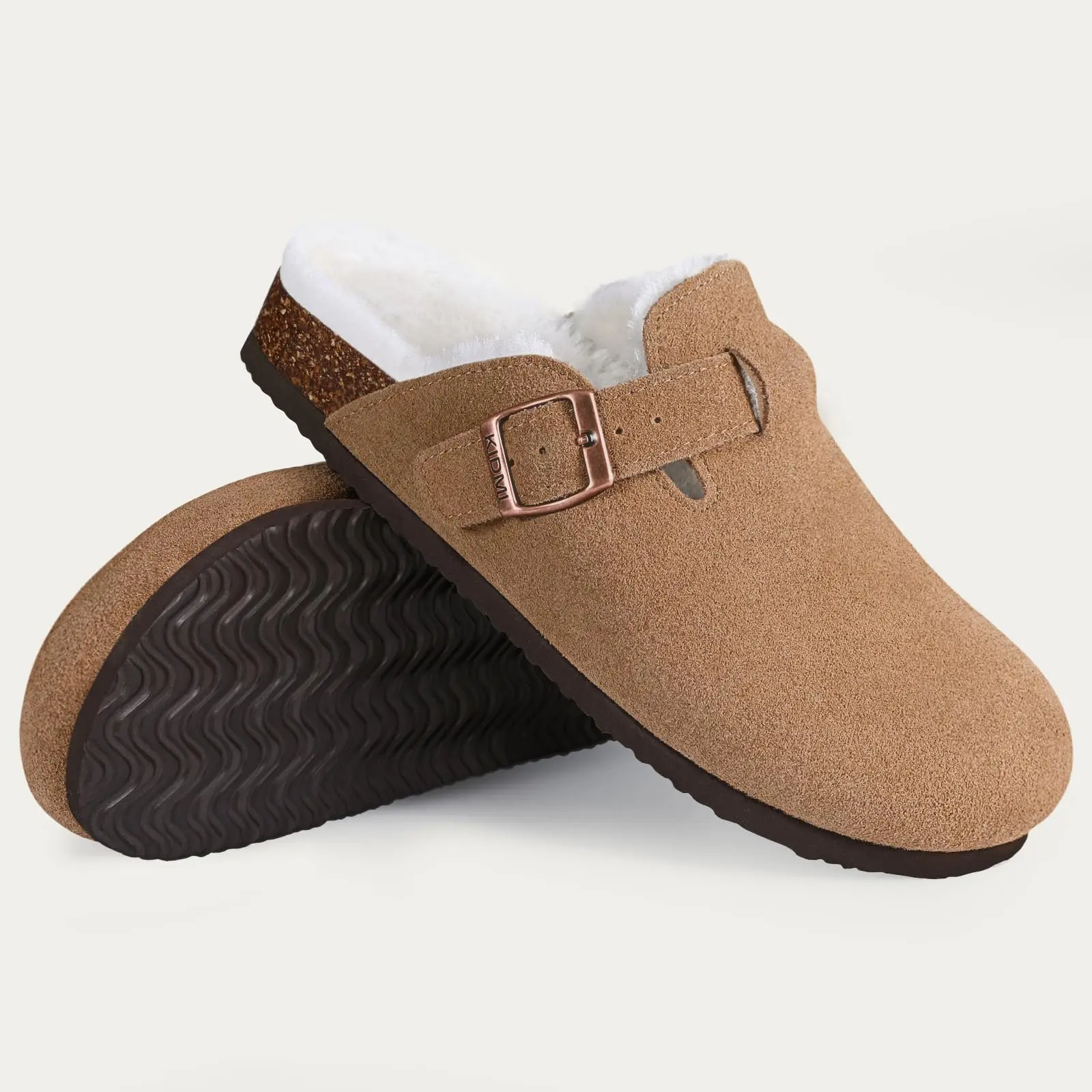 Litfun Women's Winter Furry Mules With Adjustable Buckle, Cork Insole, Warm Fur-Lined Clogs_voghion.com