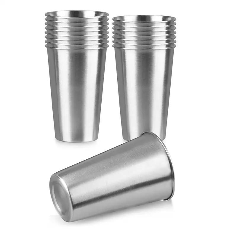 

ABNL Stainless Steel 16 Pack 16 Oz Pint Cups, Water Tumbler, Reusable Stackable Pint Cup Tumbler