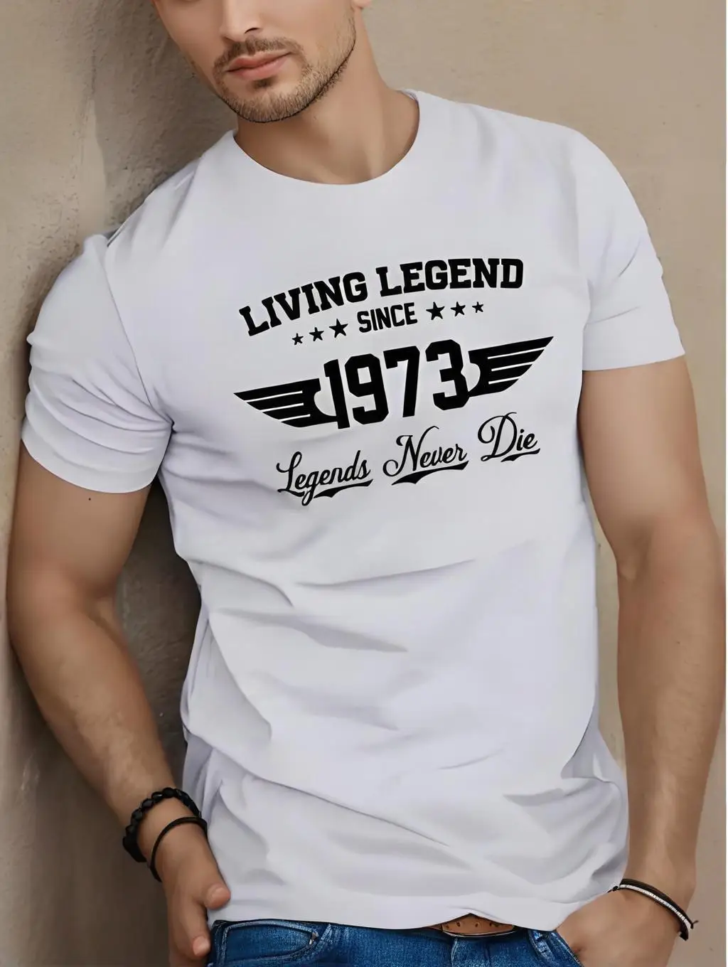

Summer Men's 100% Polyester Braided Casual Loose Creative 1973 Printed Sports Comfortable Round Neck Fashion T-shirt