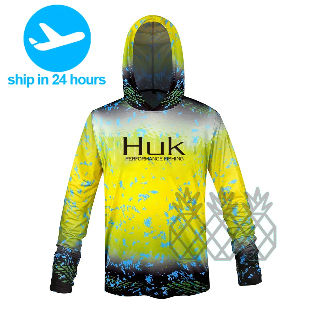 

HUK Fishing Shirts Long Sleeve Hoodie Summer Sun Protection Lightweight Performance Tops Pro Anti Mosquito UPF 50+ Fishing Wear
