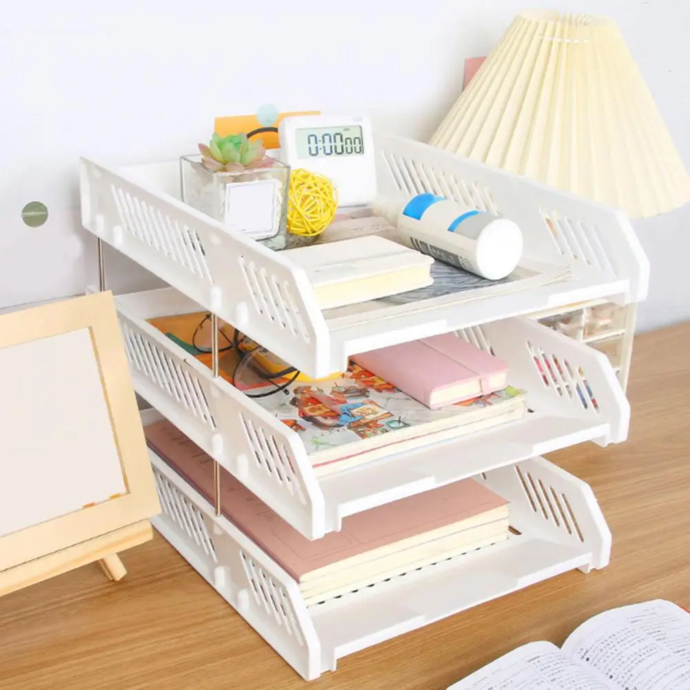 

3 Tier Storage Rack Stackable Letter Tray Desk Paper Organizer Plastic File Box Organizer Document Storage Rack for Home Office