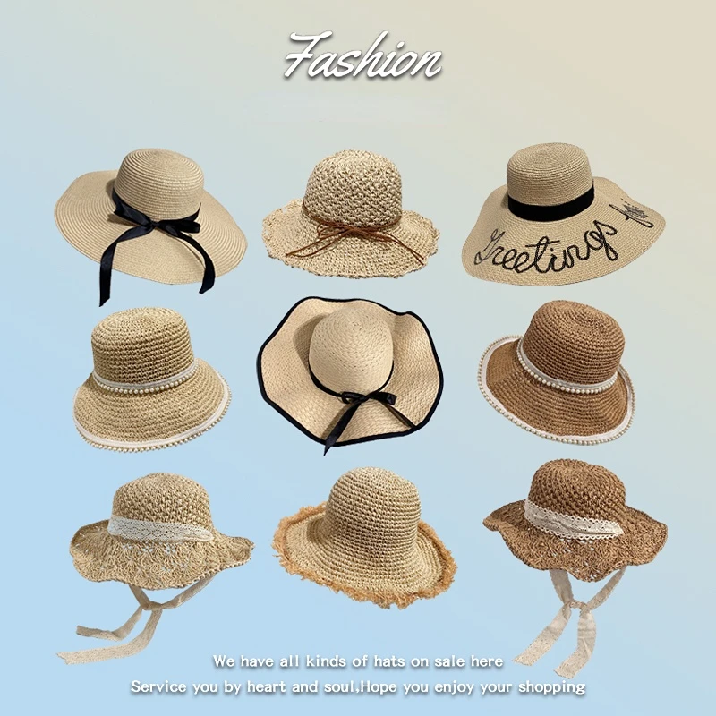 INS French Style Women Summer Sun Beach Flat Straw Hat Kawaii Vacation Panama Straw Woven Small Top Hat White Ribbon Bow Gorras