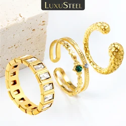 LUXUSTEEL CZ Cubic Zirconia Opening Ring For Women Man Stainless Steel 18K Gold Plated Engagement Rings Jewelry Gift for Party