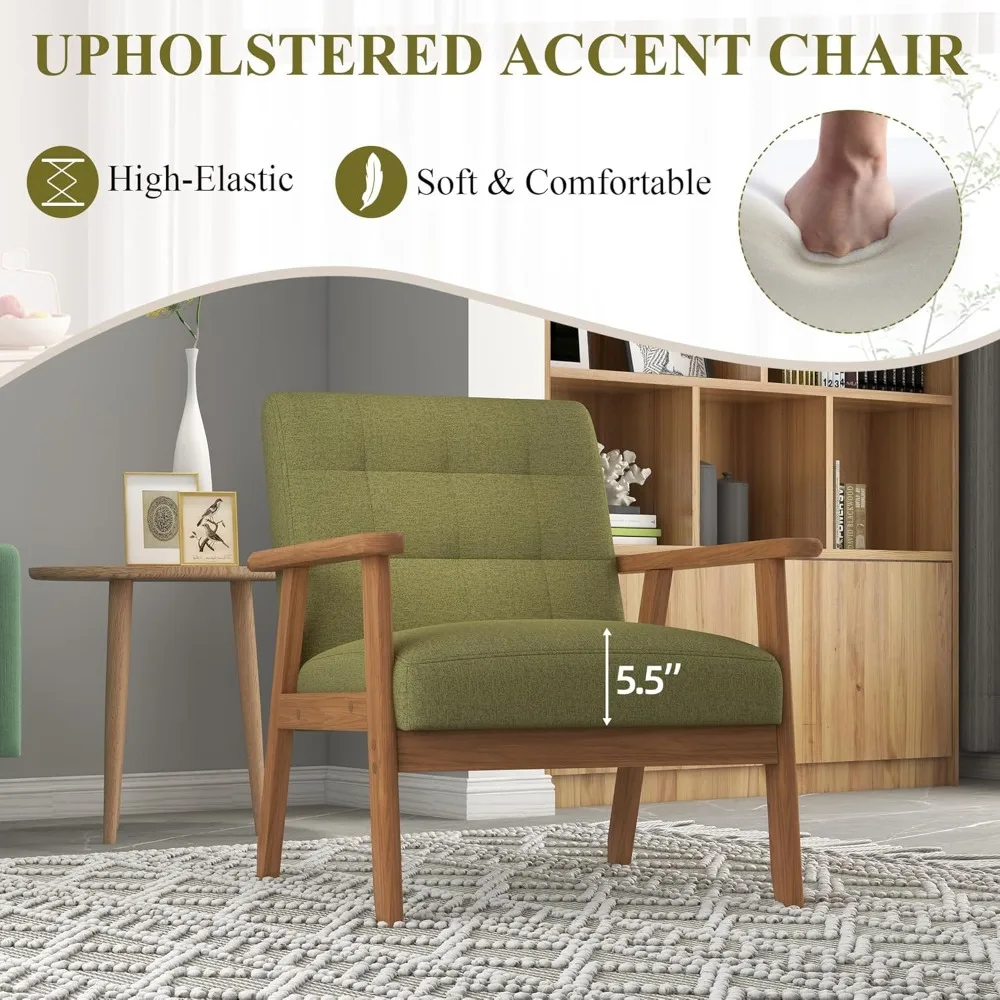 Set Kursi Aksen 2 dengan Meja Samping, Kursi Santai Modern Abad Pertengahan dengan Meja Kopi, Kursi Kayu Retro, Ruang Santai Nyaman