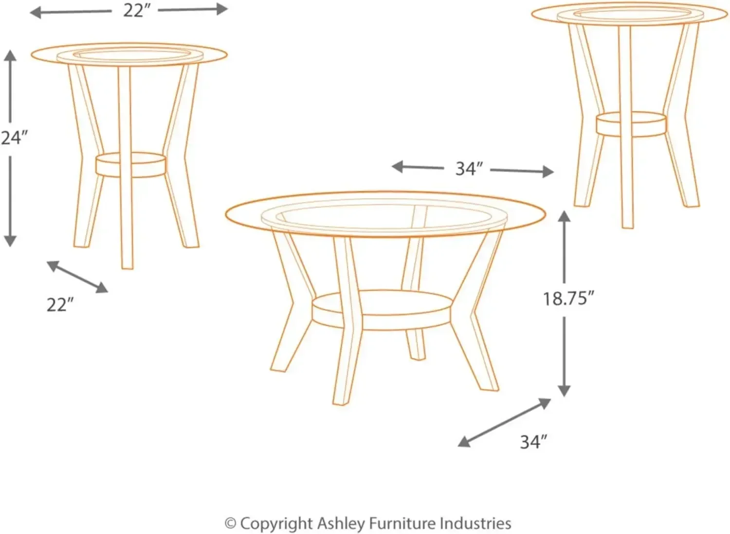 طقم طاولة مكون من 3 قطع من تصميم Ashley Fantell، يتضمن قهوة واحدة وطرفين، ورف ثابت على سطح زجاجي، وبني داكن