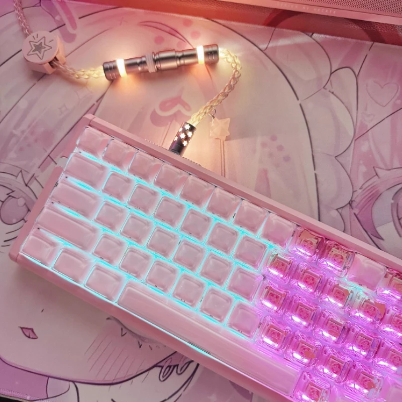 Single Crystal Copper Aviation Plug Cable Customized 1.4m RGB Pink Light 8k Return Rate Magnetic Axis Keyboard Cable Usb Typec