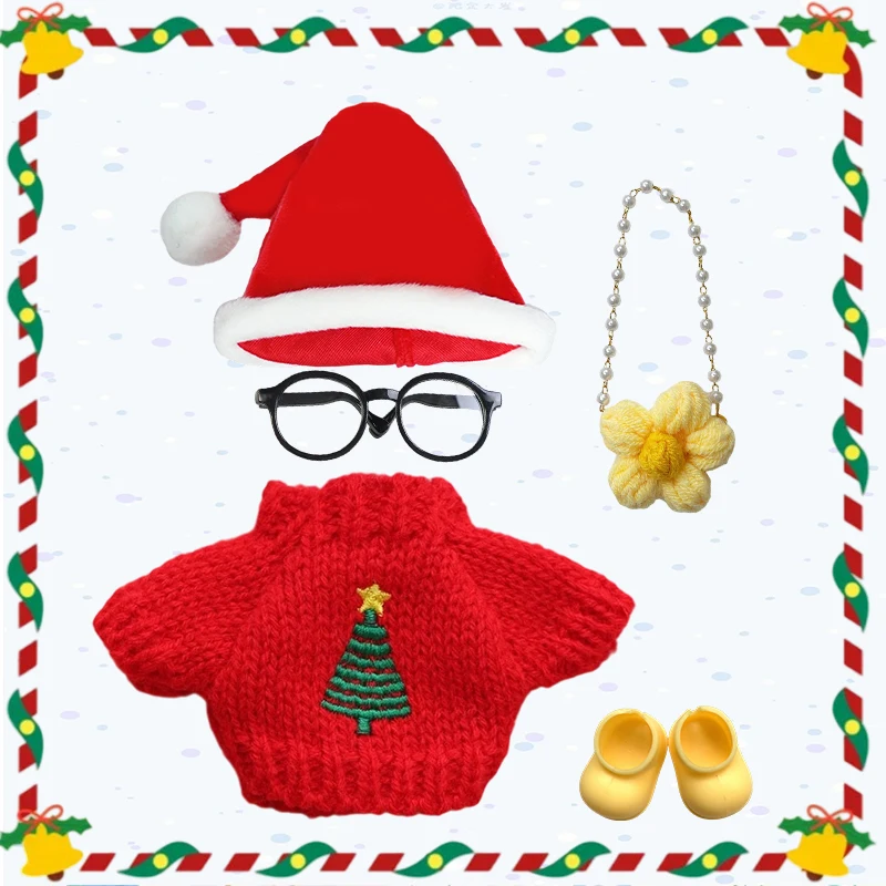 Ubranka dla lalek Labubu 15-17 cm, świąteczny zestaw: czapka, szalik, renifer, bałwan, mini pluszowa lalka, akcesoria, sukienka na Nowy Rok, prezent.