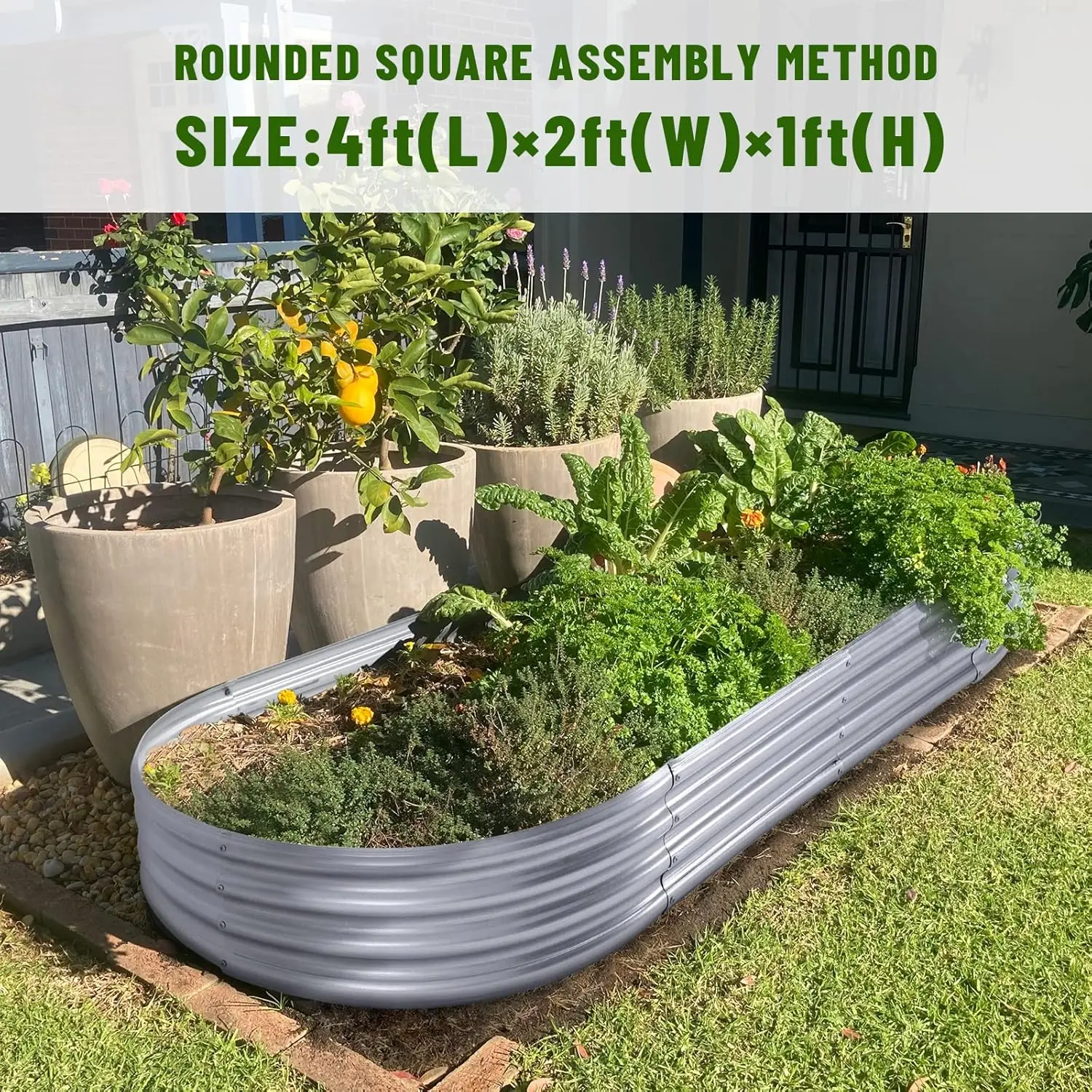 Galvanized Raised Garden Bed Kit, Galvanized Planter Garden Boxes Outdoor, Oval Large Metal for Vegetables