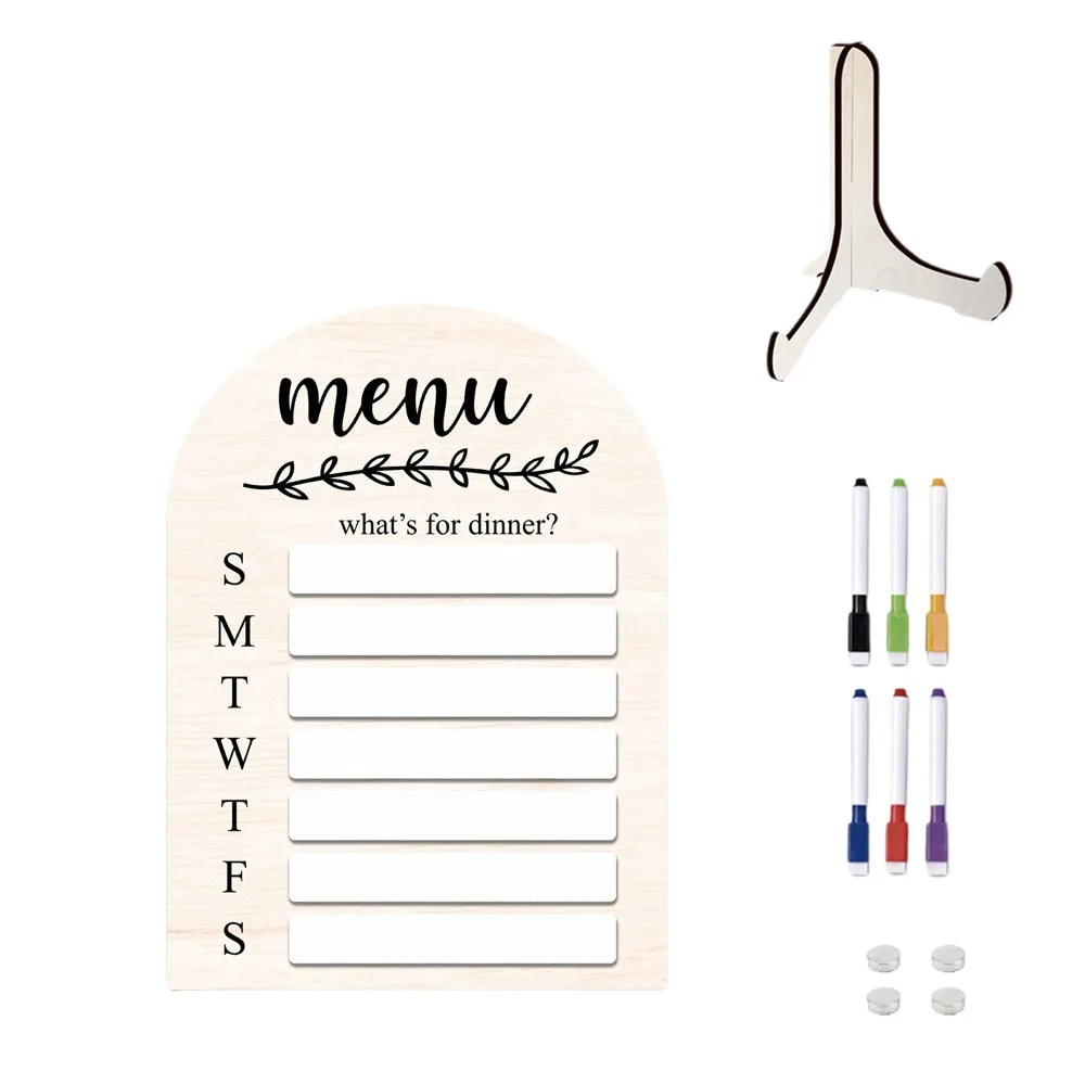 Práctico planificador de comida magnético para nevera, tablero de planificación de alimentos de madera con bolígrafo, tablero de preparación de comidas para el hogar