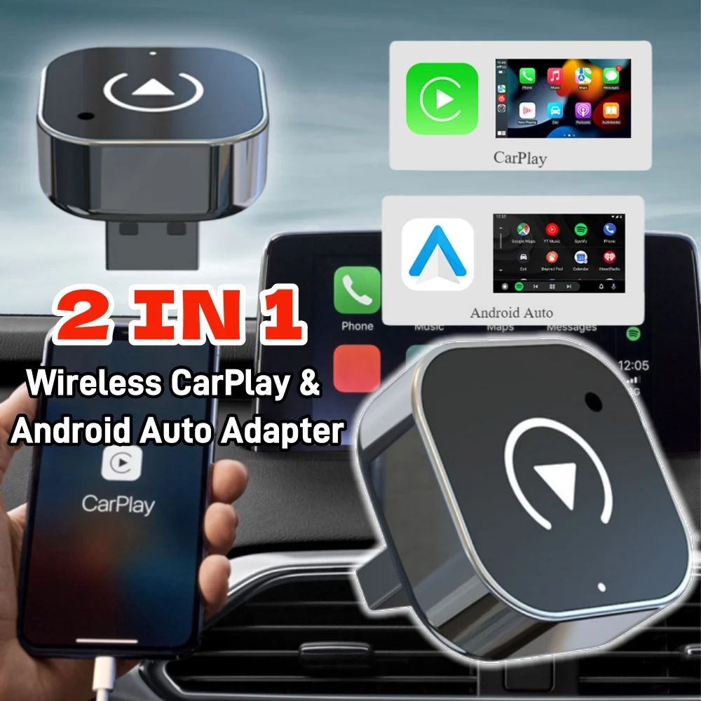 

Беспроводной адаптер 2-в-1 для CarPlay и Android Auto, умный USB-донгл с автоматическим подключением, Plug & Play, для автомобилей с заводской проводной системой CarPlay