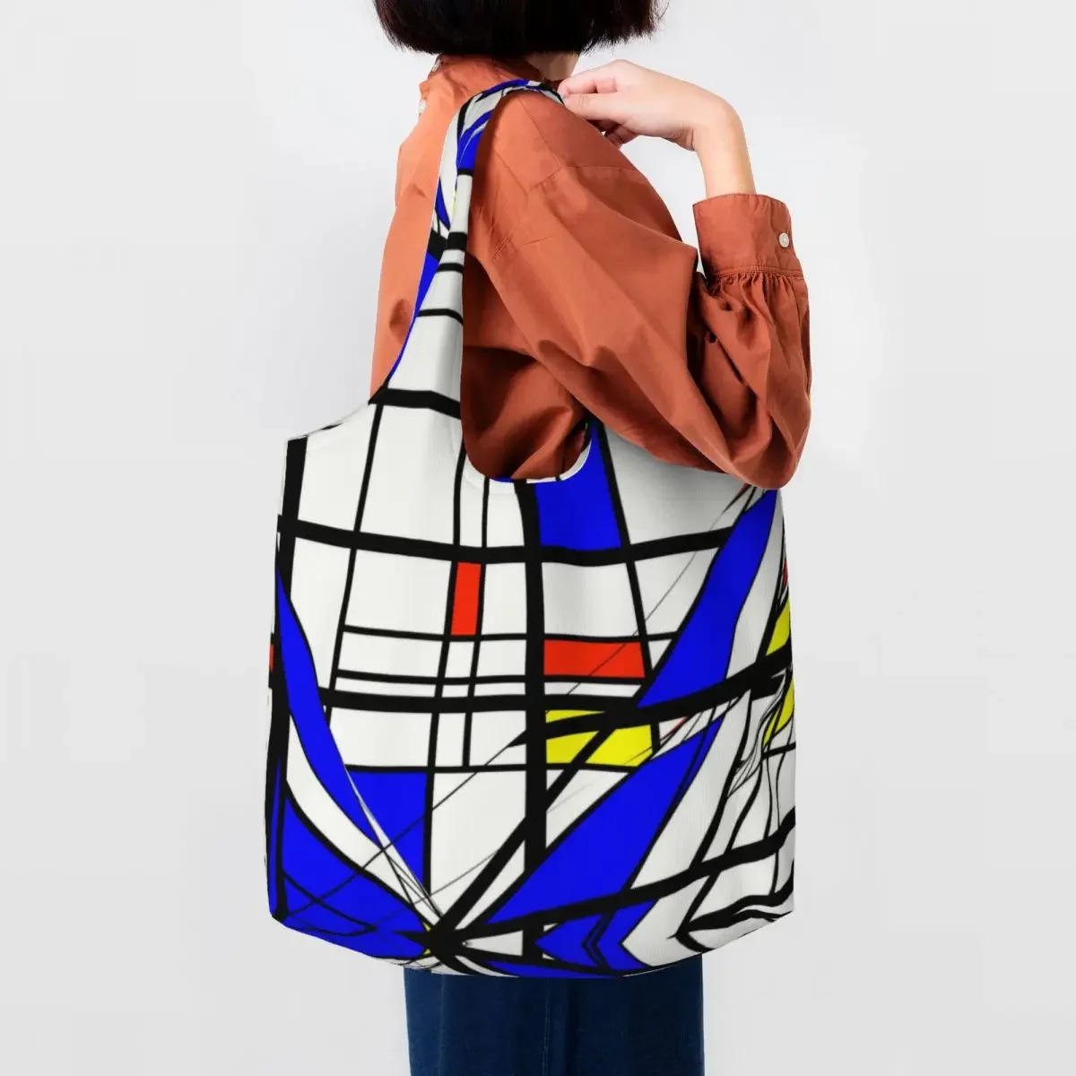 Custom Print De Stijl Abstract Art Tote Shopping Bag Recycling Canvas Shoulder Shopper Piet Mondrian Bags Photography Handbag