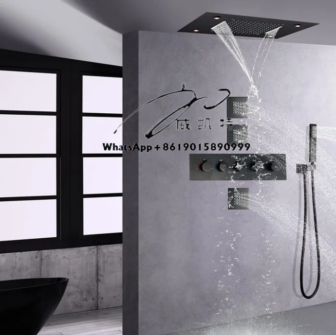 Oil Rubbed Bronze Thermostatic Rain Shower Faucet System 14 X 20 Inch LED Waterfall Rainfall Shower Head Bathroom Mixer Set
