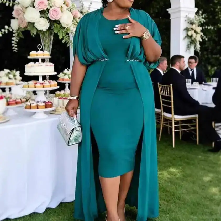 

Plus-size Women's Cover-up Dress, Faux Two-piece Set, Waist-cinching, Hip-hugging Skirt, Figure-flattering, Fashionable For Part