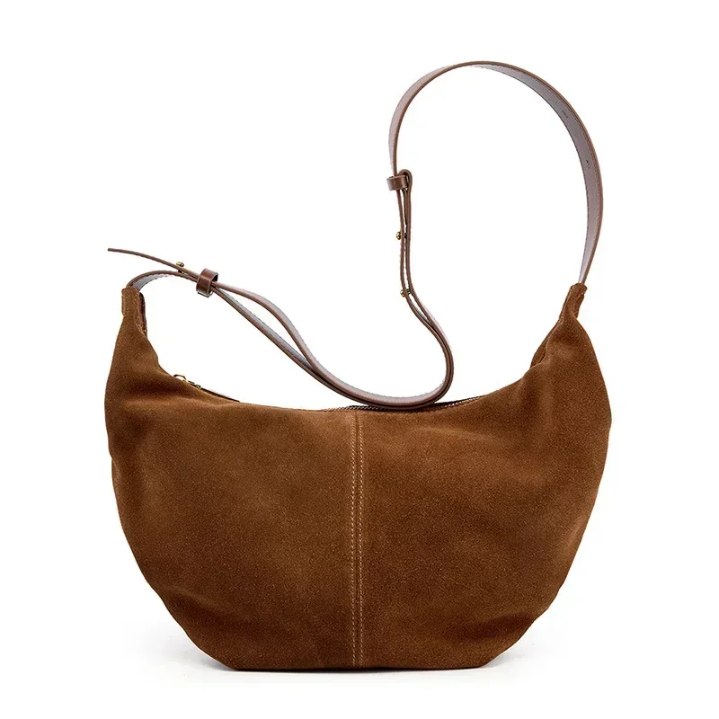 Casual Frosted Split Cow Leather Dumpling Bag Women's Shoulder Crossbody Underarm Bag Fashion Advanced Sense Scrub Handbag