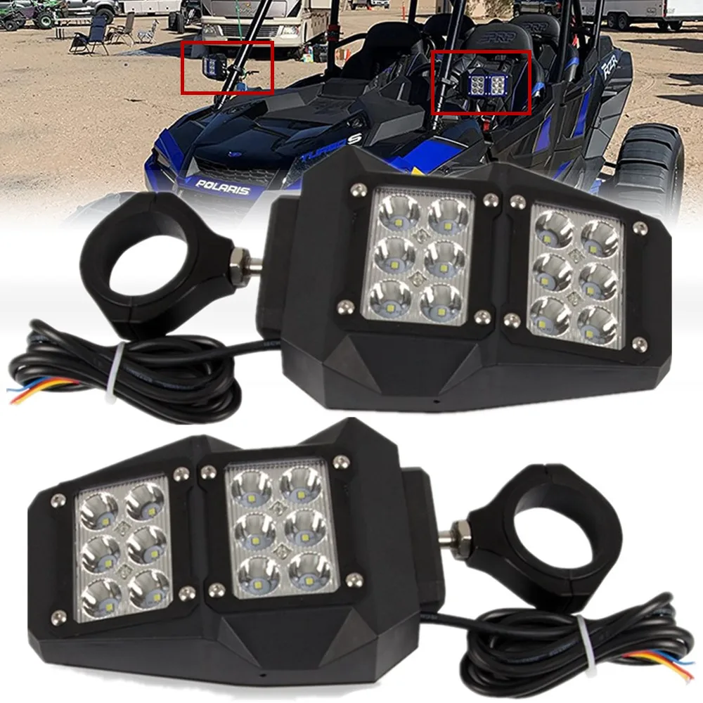 ATV UTV Side Mirror Lights With 1.75-2Inch Roll Bar Cage Mount Brackets For Polaris RZR Ranger Can Am X3 Kawasaki Teryx