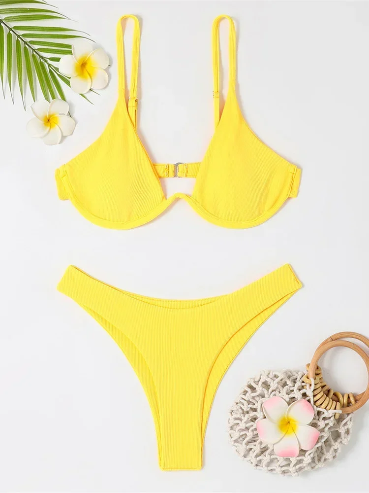 بيكيني مثير من Underwire موضة 2024 بدلة سباحة نسائية مضلعة باللون الأسود والأبيض بدلة سباحة برازيلية مفرغة ملابس سباحة رفيعة