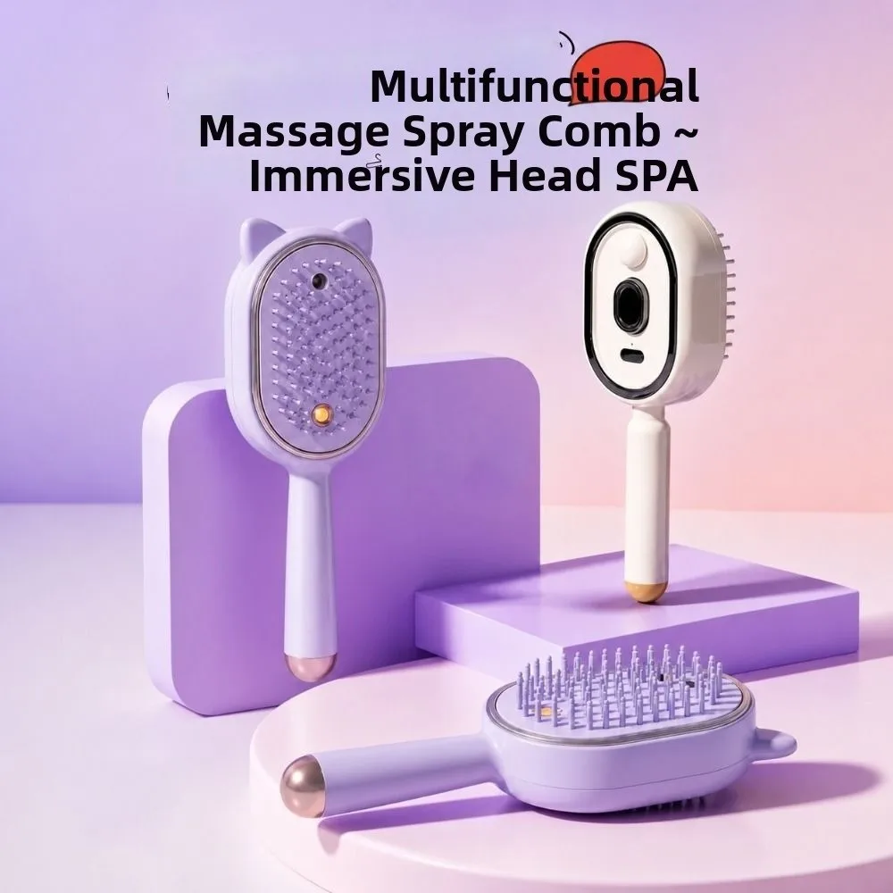 Portable Electric Hair Care Spray Comb One-Key Clean Tangle-Free Smooth Spray Massage Comb Rechargeable Anti-static