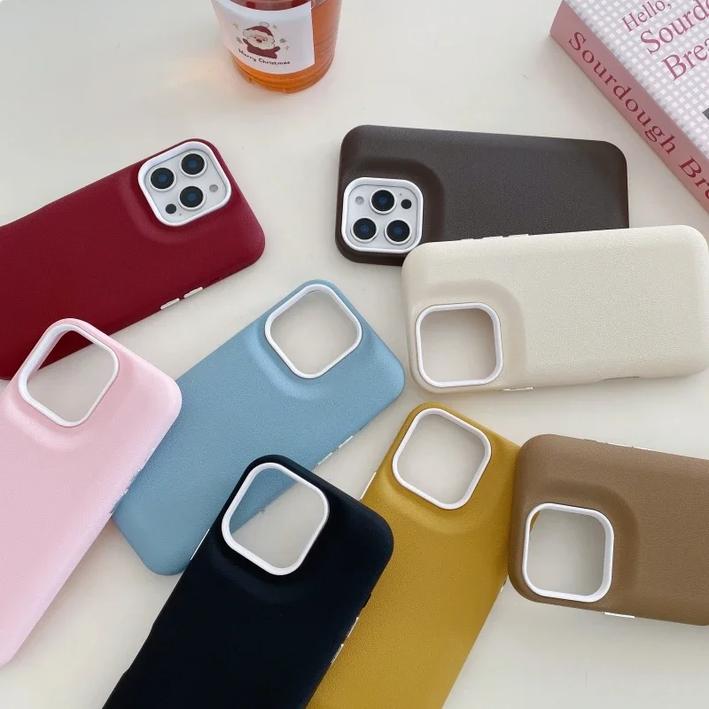 New Solid Color Skin Texture Pattern Bread phone case for iphone 16 15 14 13 12 pro max 16 plus Shockproof Bumper cover Luxury