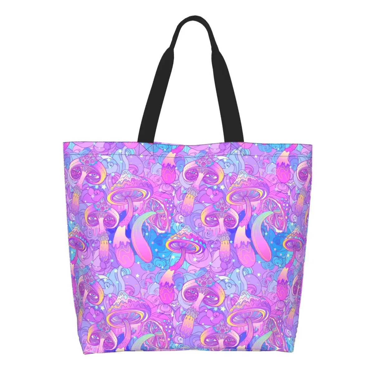 

Psychedelic Magic Mushrooms Grocery Tote Shopping Bag Women Custom Canvas Shoulder Shopper Bag Large Capacity Handbag