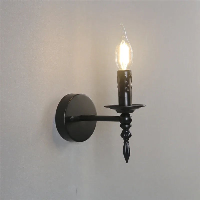 

Nordic Vintage Iron Art Wall Lamps Black Led E14 Lights American Retro Loft Sconces Light Fixtures Bedside Candle Lamp