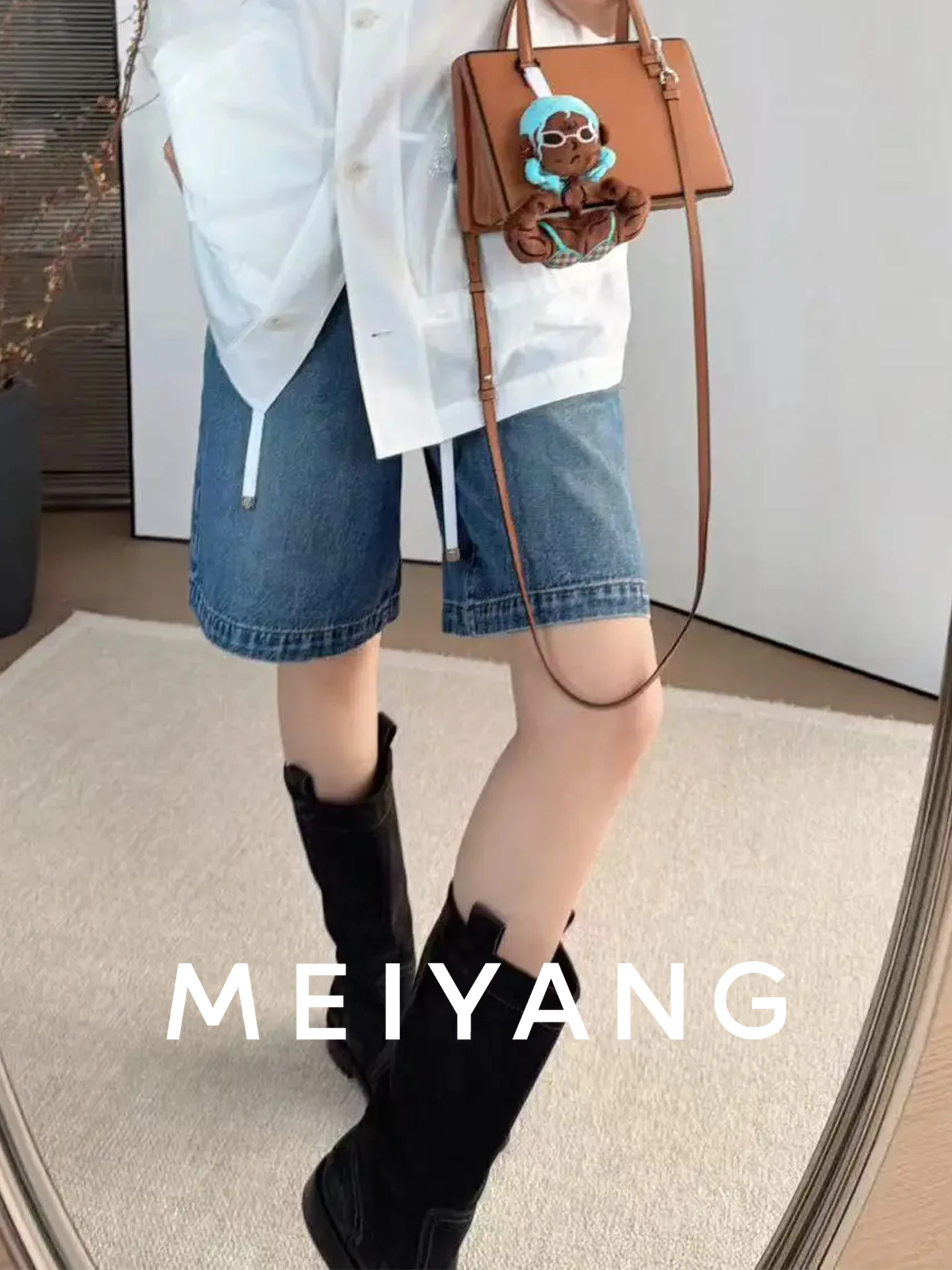 

Meiyang Boys Mid-Rise Casual Jeans Loose Fit Five-ket Stone Waed Denim Pants High Waist Zipper Closure Color Summer