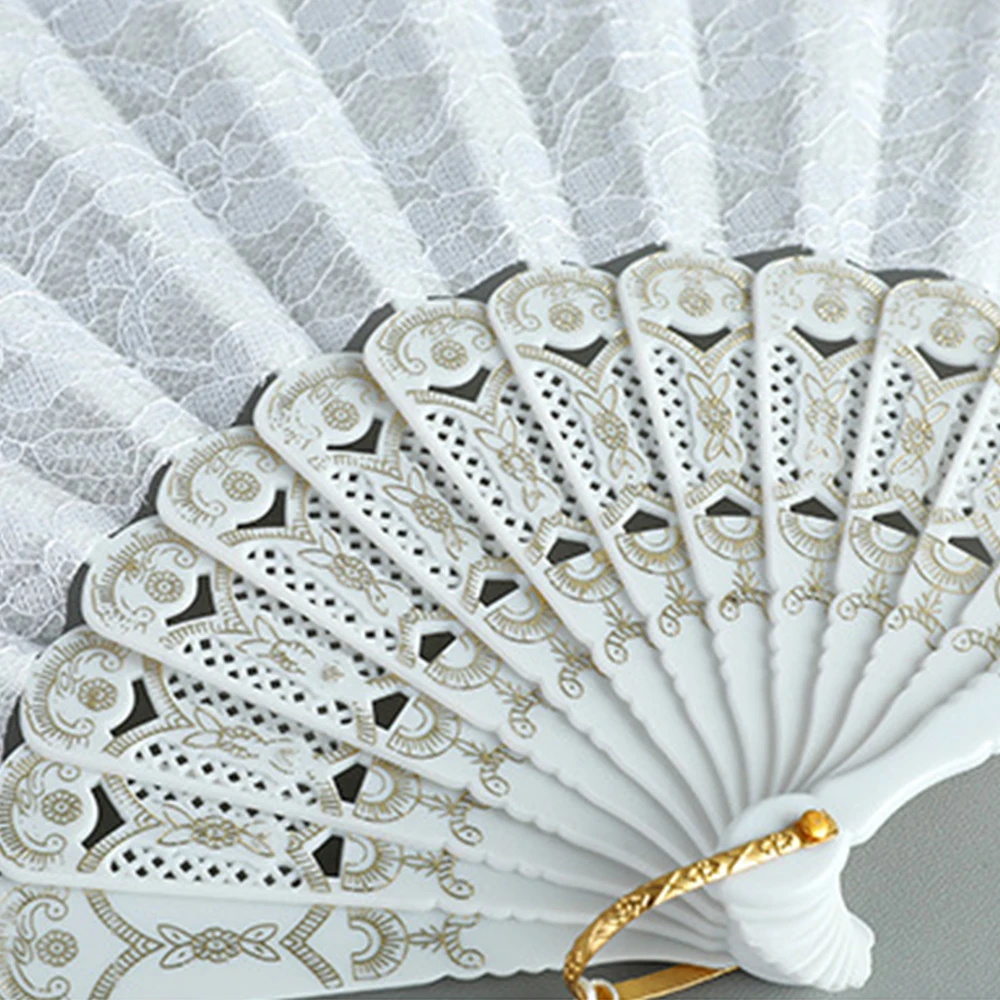 Fashion Wedding White Lace Folding Fan Plastic Wedding Cosplay Party Home Decorative Fan Ancient Bride Hand Fan Decoration