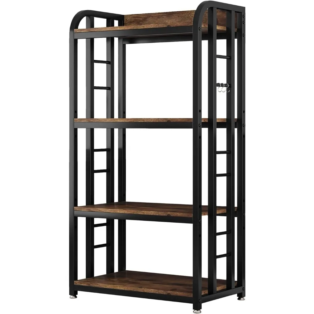 Multi-Tier Microwave Stand, Kitchen Bakers Rack, Adjustable Height Shelf, Rustic Brown Coffee Bar for Living Spaces