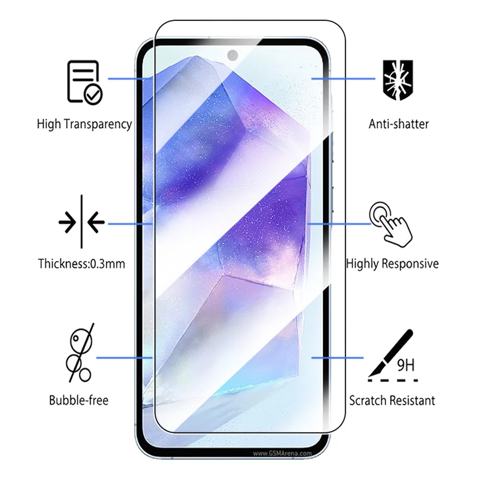 Funda de vidrio templado 2 en 1 para Samsung Galaxy A55 protectores de pantalla para Samsung A55 A 55 55A 5G 6,6 ''películas protectoras para lentes de cámara