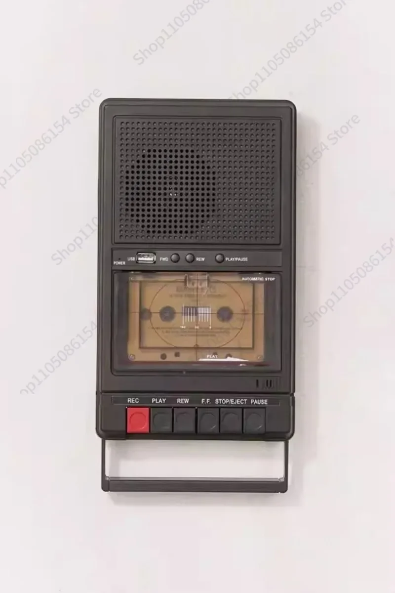 Retro cassette player, tape recorder, shoe box type, portable, black and white tape player, USB playback, Bluetooth connection
