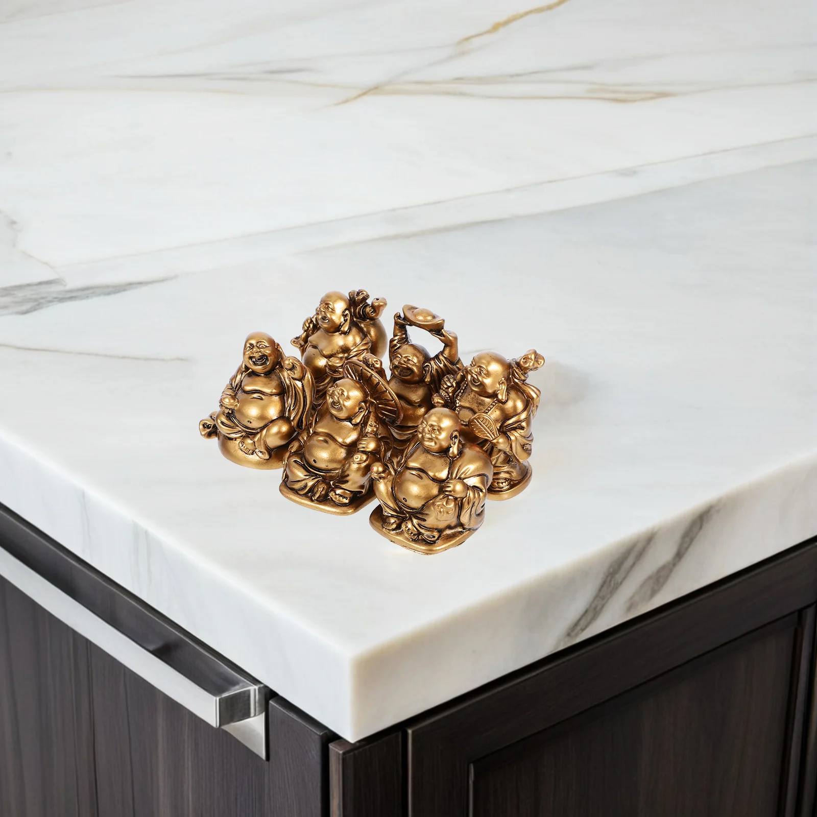 6 قطعة تمثال بوذا يضحك الراتنج منحوت بشكل معقد صغير السعادة بوذا زخرفة فنغ شوي الثروة الازدهار النحت زن