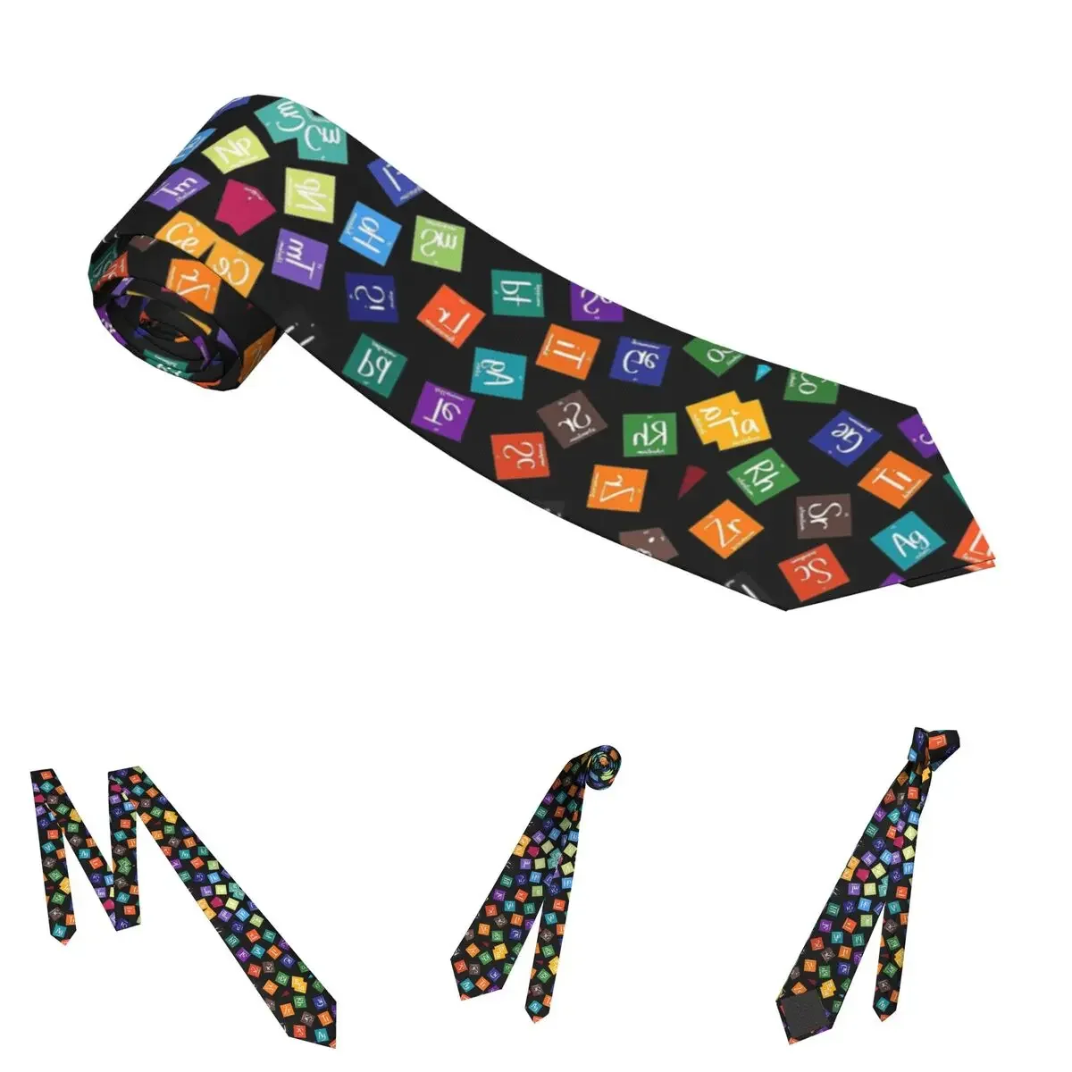 Rainbow Periodic Table Unisex Neckties Polyester 8 cm Narrow Science Chemical Elements Neck Ties for Men Cosplay Props