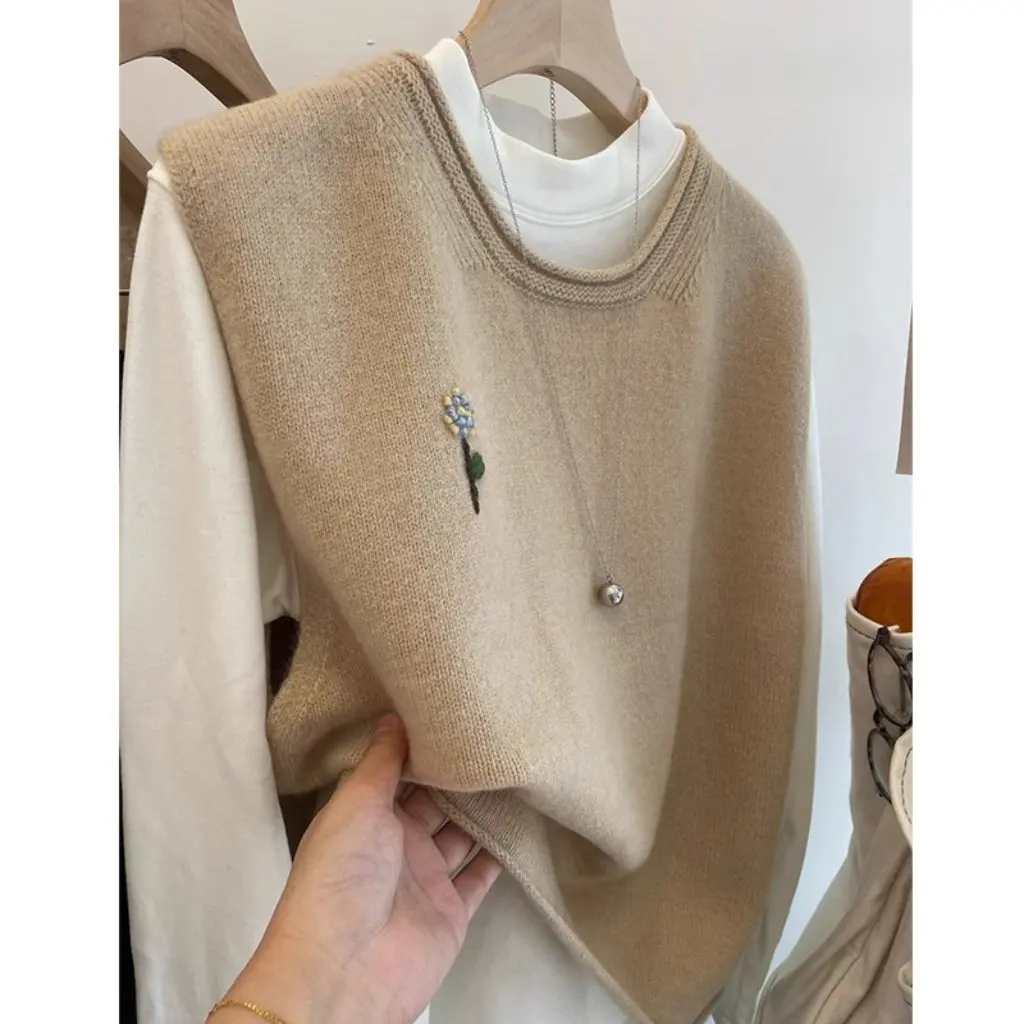 

Women's Warm Stacked Knitted Vest Slimming Wool Sweater Pullover Cashmere Top for Autumn Winter All-match Comfortable Vest