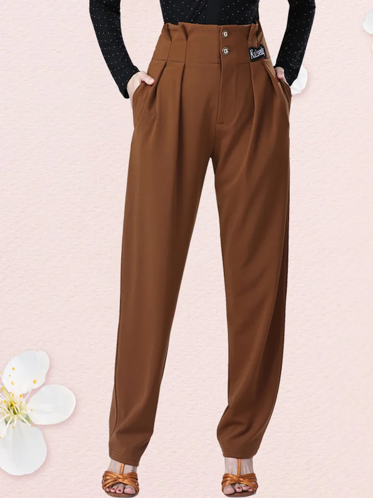 high-waist-slimming-square-dance-pants-women's-modern-latin-dance-harlan-trousers-elastic-pocketed-fitness-yoga-long-pants