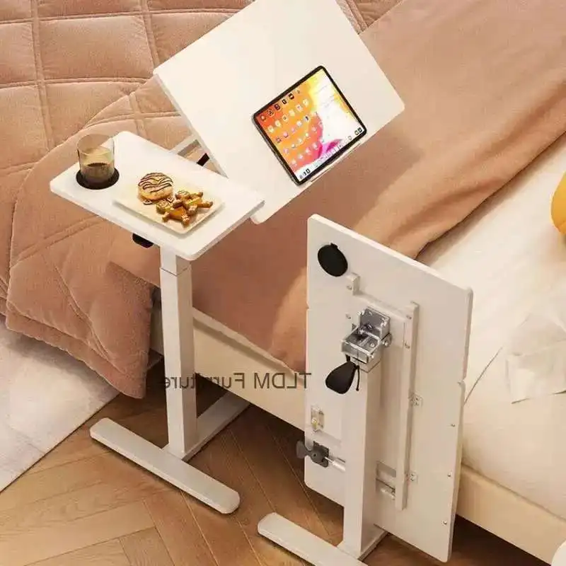 

White Bedside Movable Desk Pneumatic Lift Home Office Computer Desk Sofa Folding Table Bed Height Adjustable Students Furniture