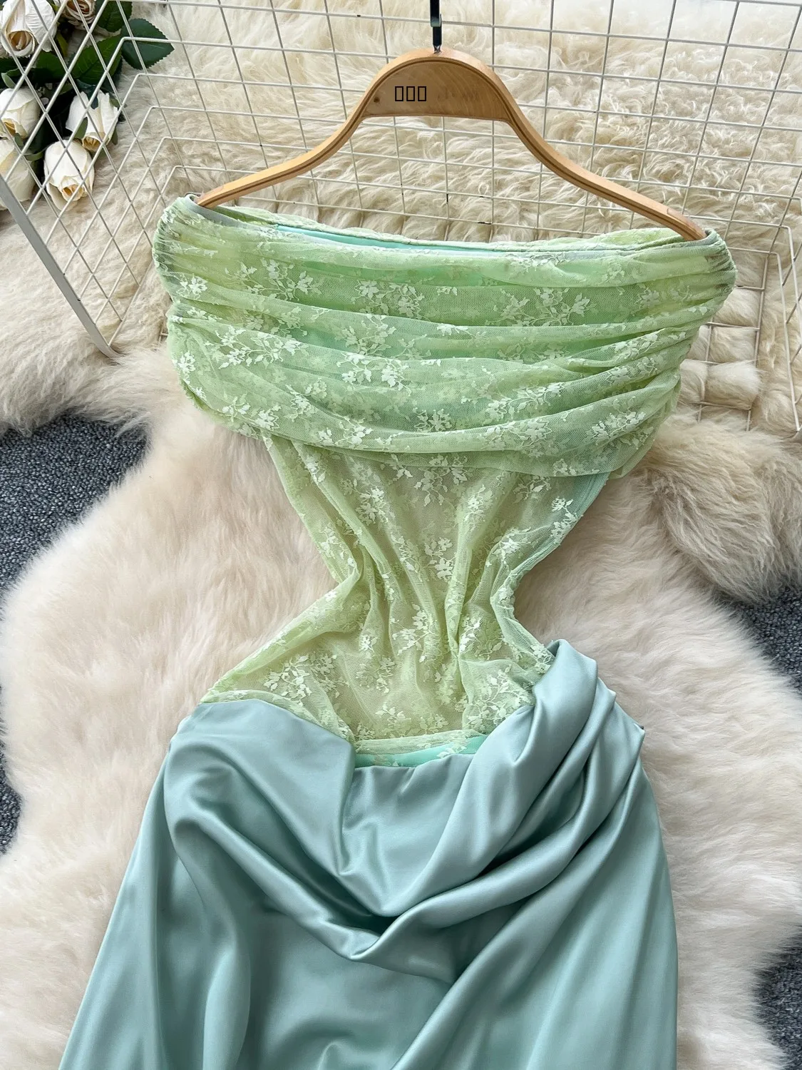 Pure Desire Girl One oulder Dr Summer Me Slim Fit Satin Feel Splice Design Ele Long Dr Korean Sle عالي الخصر... #2