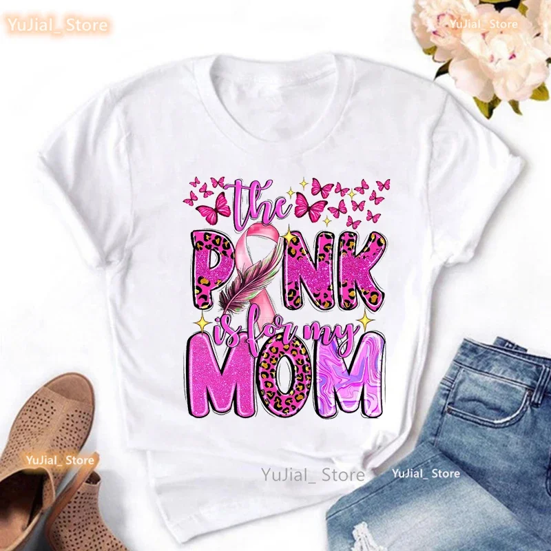 Breast Caner Awareness Graphic Print T Shirt Women Fashion High Shoes Hope Tshirt Femme Summer Fashion Butterfly T-Shirt Female