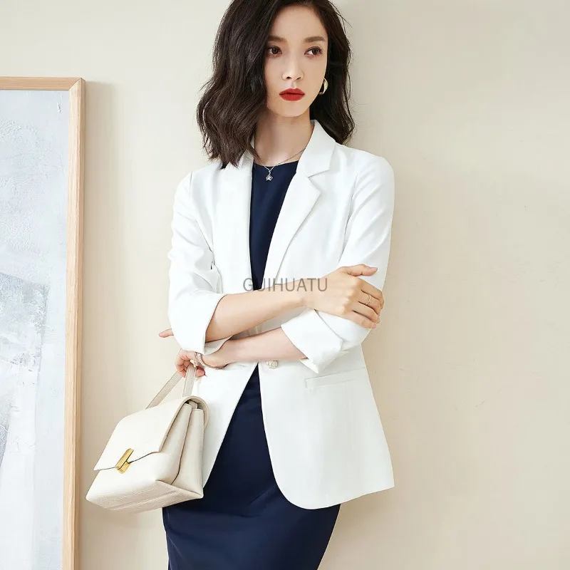 2026 Spring and Summer New Solid Color Elegant One-button Slim-fitting Casual Versatile Seven-quarter Sleeve Blazer Women Office