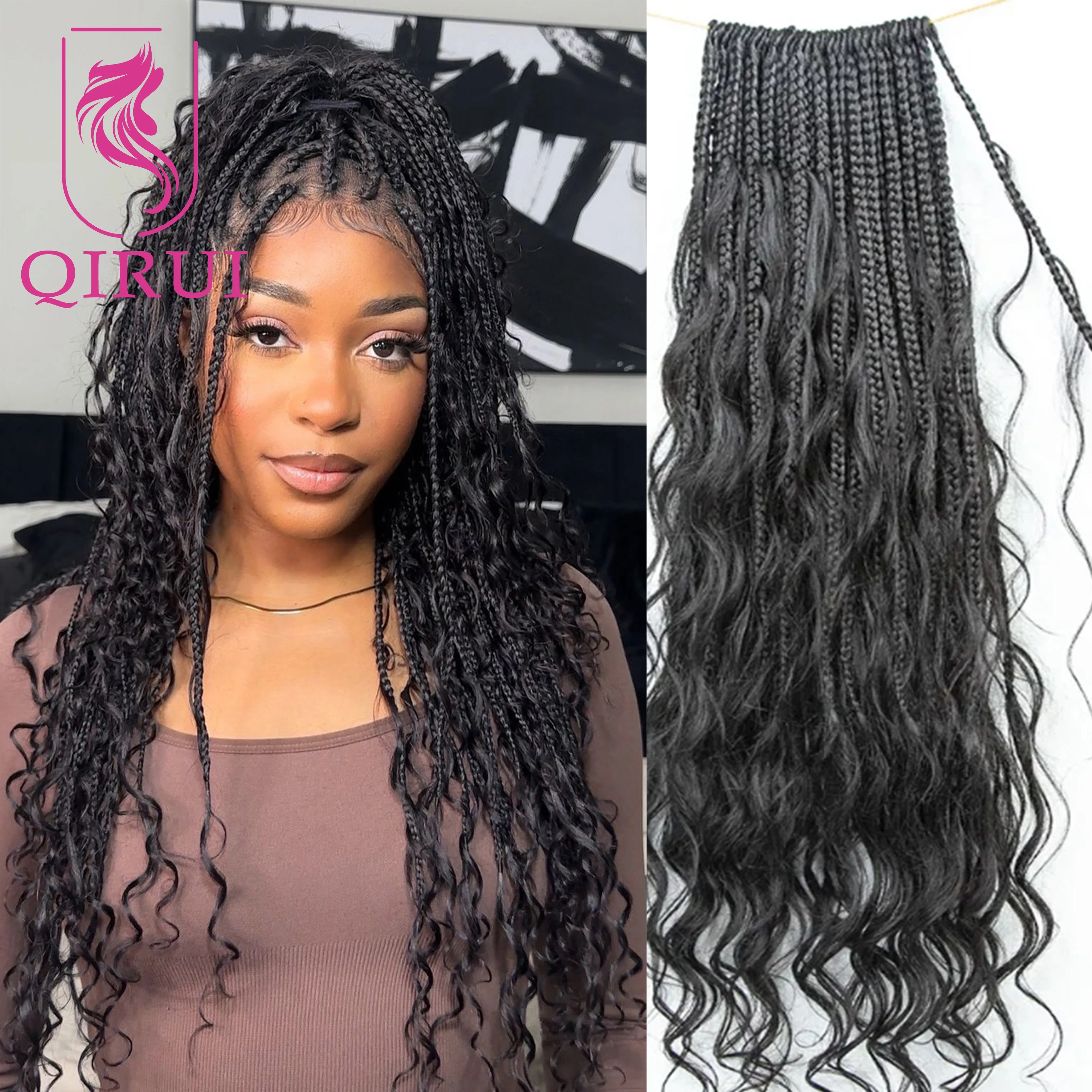 

Вязаные крючком косички в стиле бохо с человеческими волосами, свободные волнистые плетения волос, предварительно заплетенные косички с волнистыми полными концами для женщин