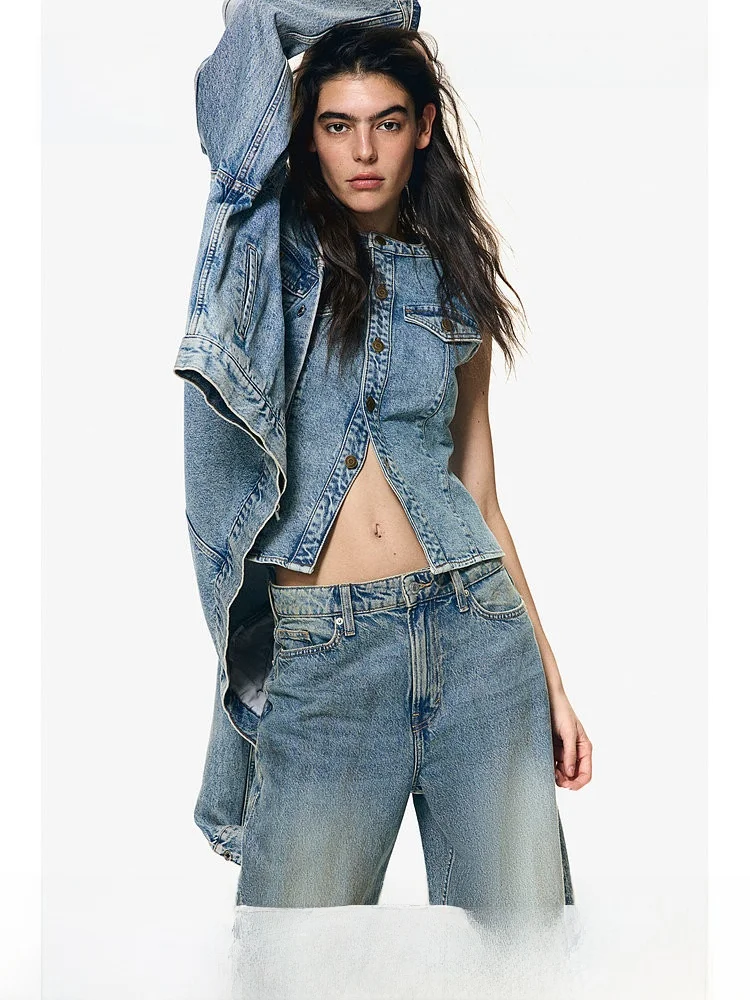 

High Waist Loose Fit Lantern Leg Jeans Women's Summer Vintage Denim High Waist Loose Wide Leg Cotton Long Pants