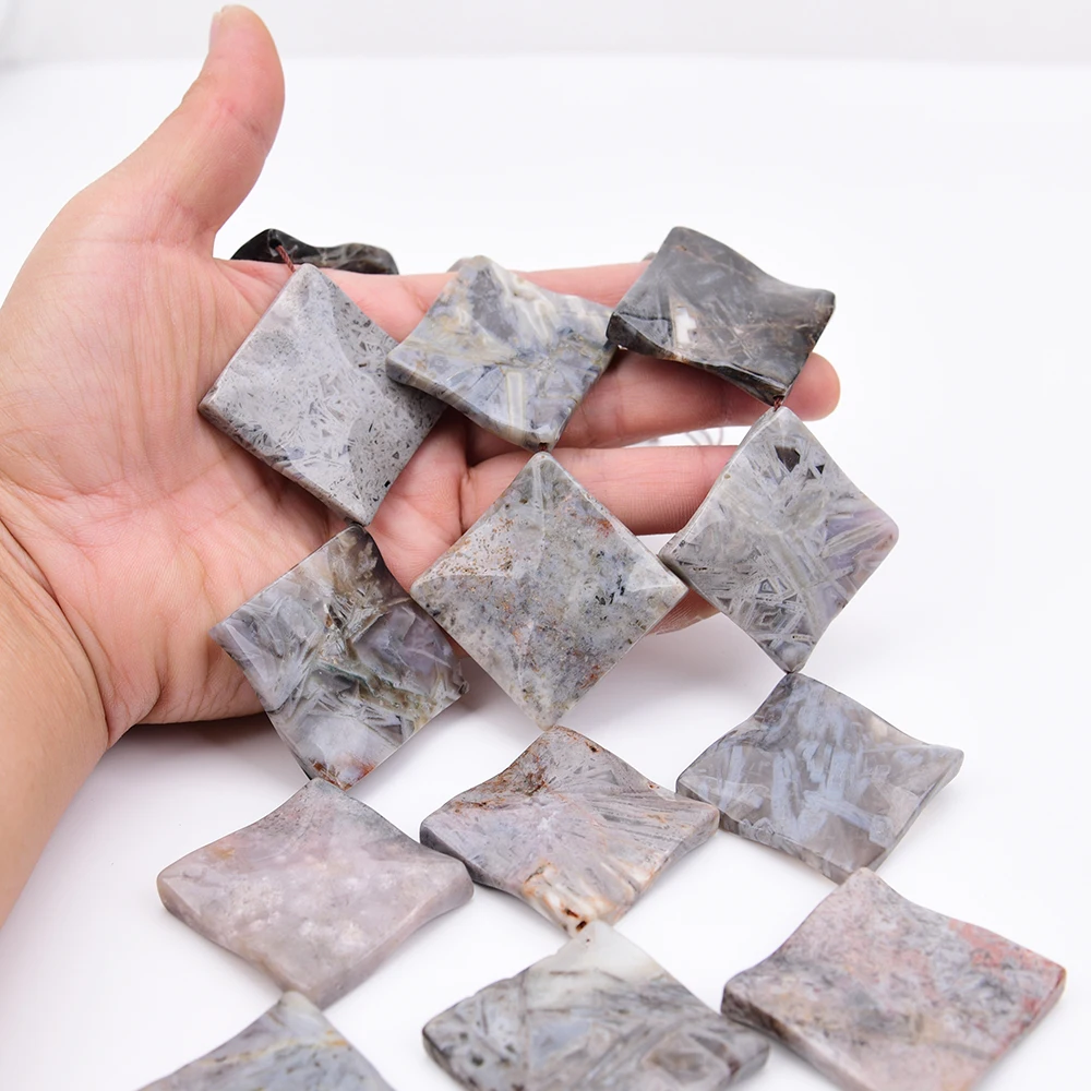 APDGG 40mm Diagonal Natural Bamboo Leaf Agates Stone Wave Slice Loose Beads 15'' Strand Jewelry Making DIY