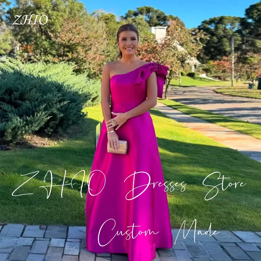 

ZHIO Elegant Purple Evening Gown One Shoulder Bow A-Line Floor Length Taffeta Special Occasion Wedding Party Dress Customized