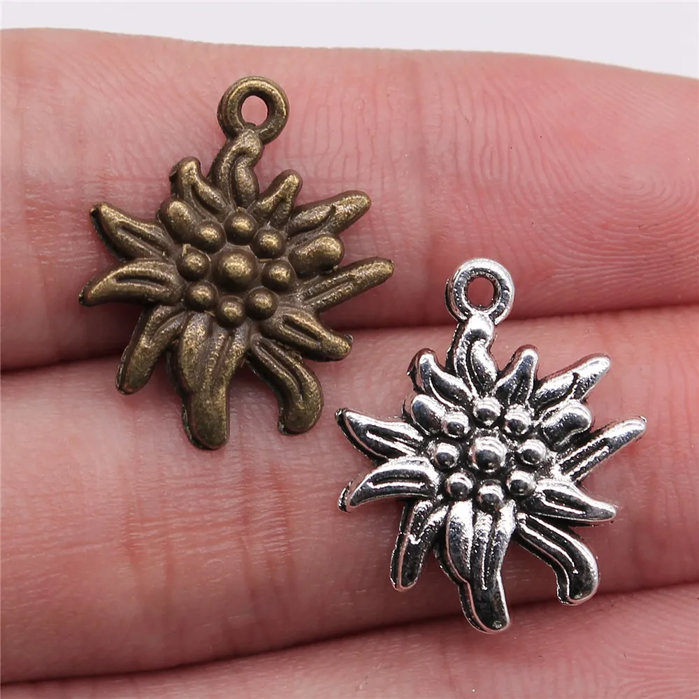 WYSIWYG 5pcs 21x17mm Flowers 2 Colors Pendants Flower Jewelry Pendants Charm Vintage Flower Pendants