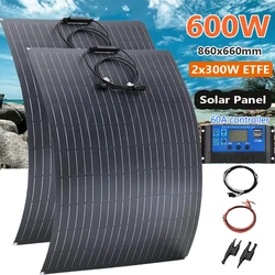 600W 300W Solar Panel Kit 18V Flexible Monocrystalline Solar Cell Power Charger for Outdoor Camping Yacht Motorhome Car RV Boat